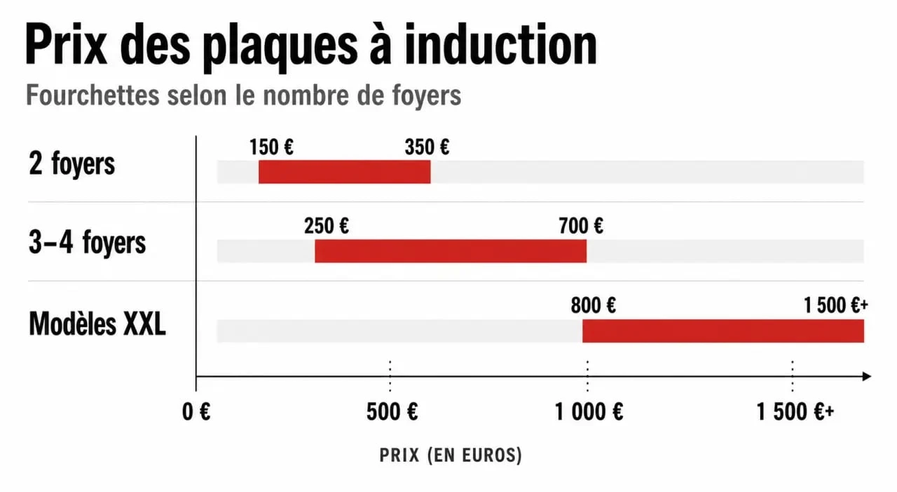 Infographie des prix des plaques à induction selon le nombre de foyers