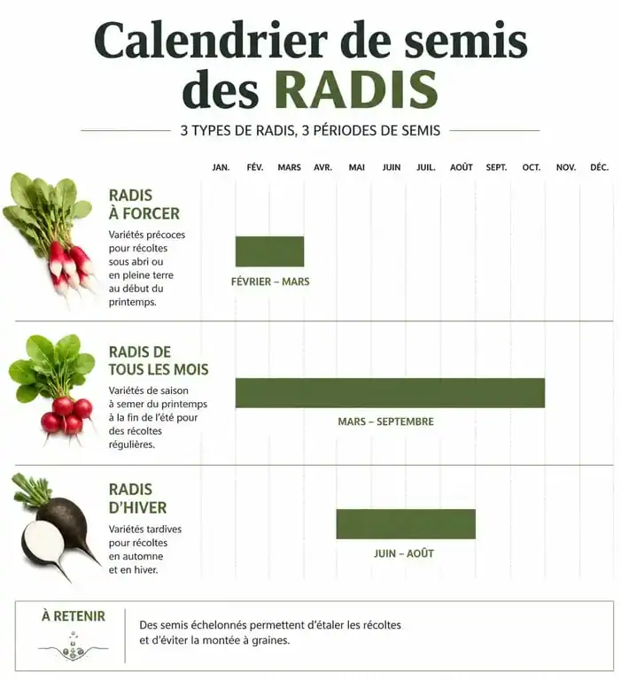 Calendrier de semis des radis : périodes idéales pour semer les radis de printemps, d'été et d'hiver