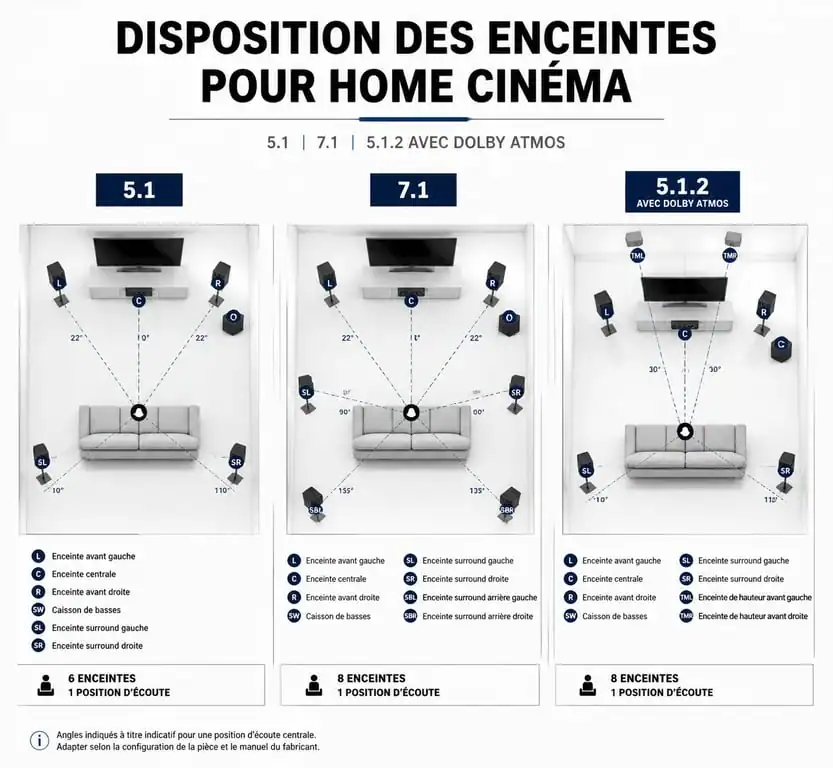 Schéma de disposition des enceintes pour le meilleur pack enceinte home cinéma
