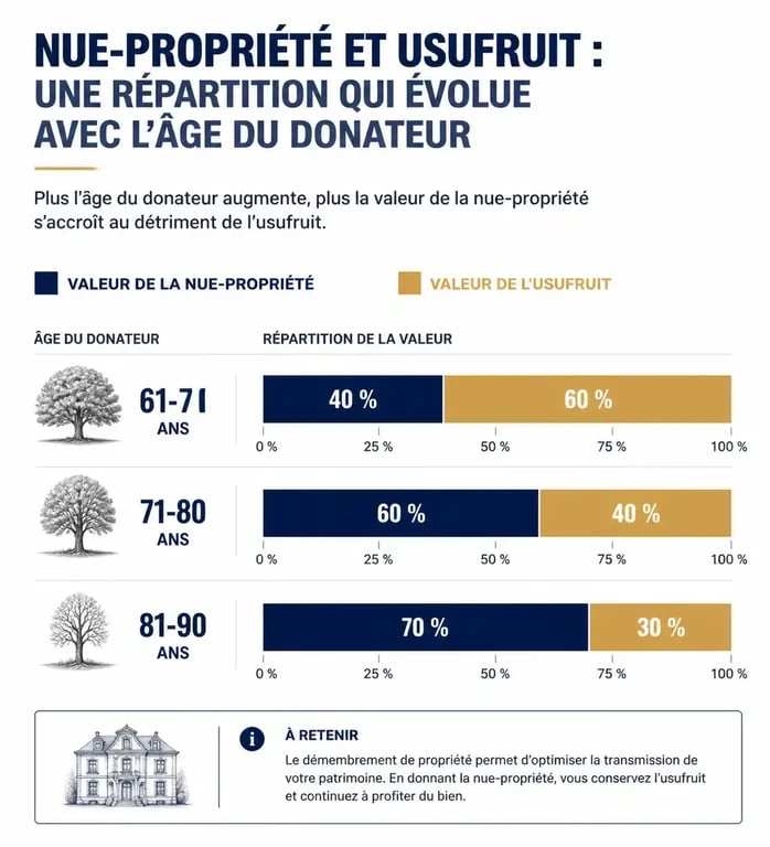 Infographie du barème fiscal de la donation en nue-propriété après 70 ans