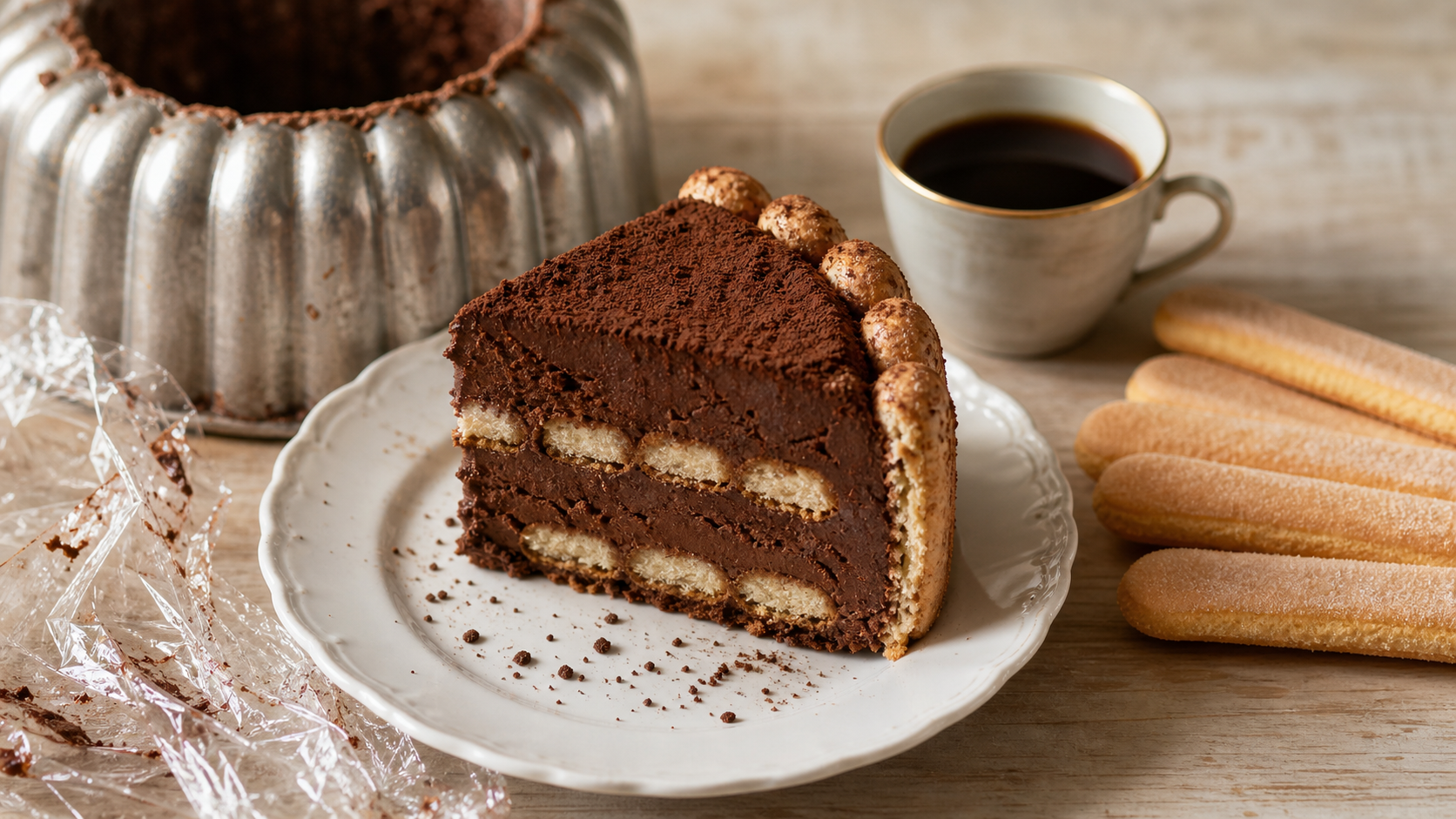 Gâteau aux boudoirs sans cuisson au chocolat sur assiette