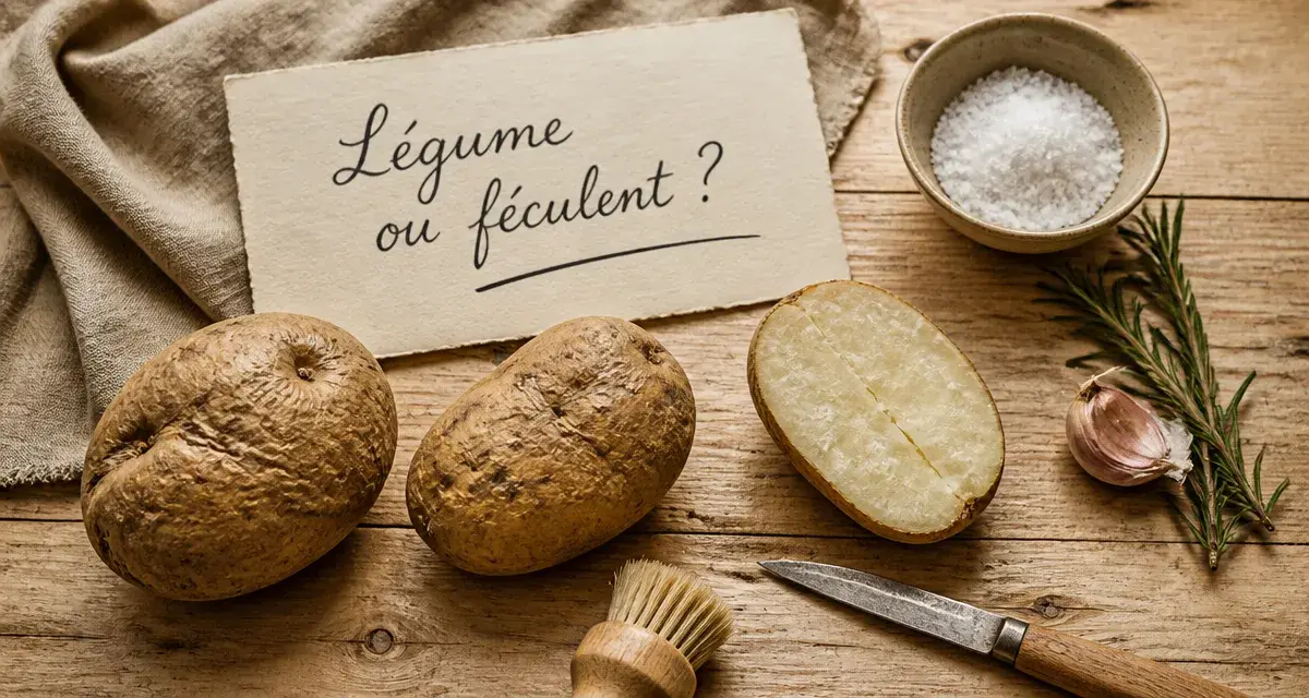 La pomme de terre est elle un legume ? Photo : pommes de terre et étiquette « légume ou féculent »