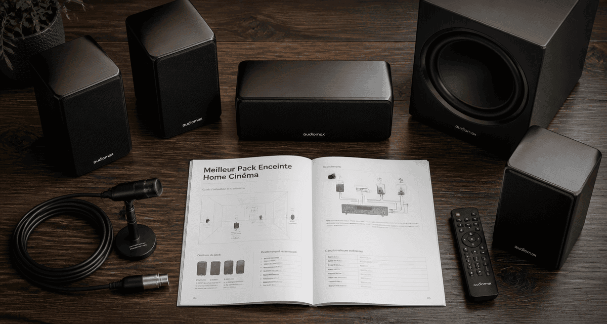meilleur pack enceinte home cinéma table bois sombre