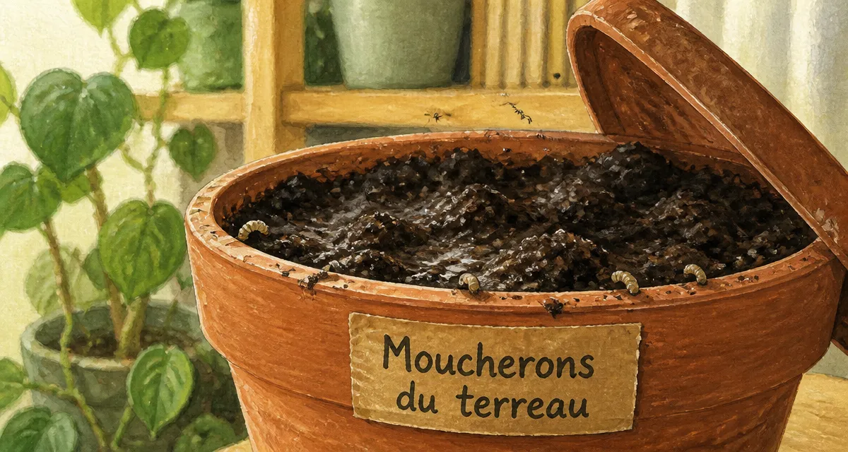 Moucherons dans les plantes : larves dans le terreau humide