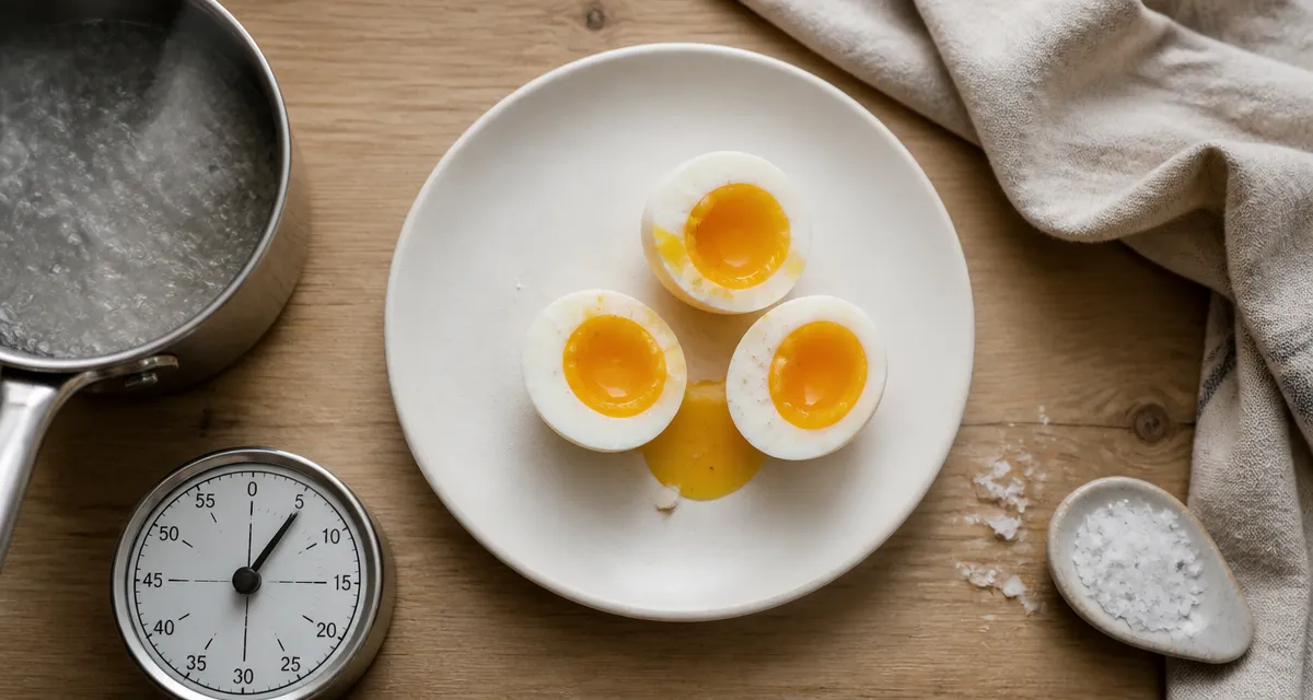 Œuf mollet : jaune coulant, temps de cuisson 6 minutes