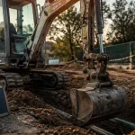 Pelleteuse compacte sur chantier de terrassement
