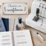 Surfileuse moderne avec tissus et accessoires couture