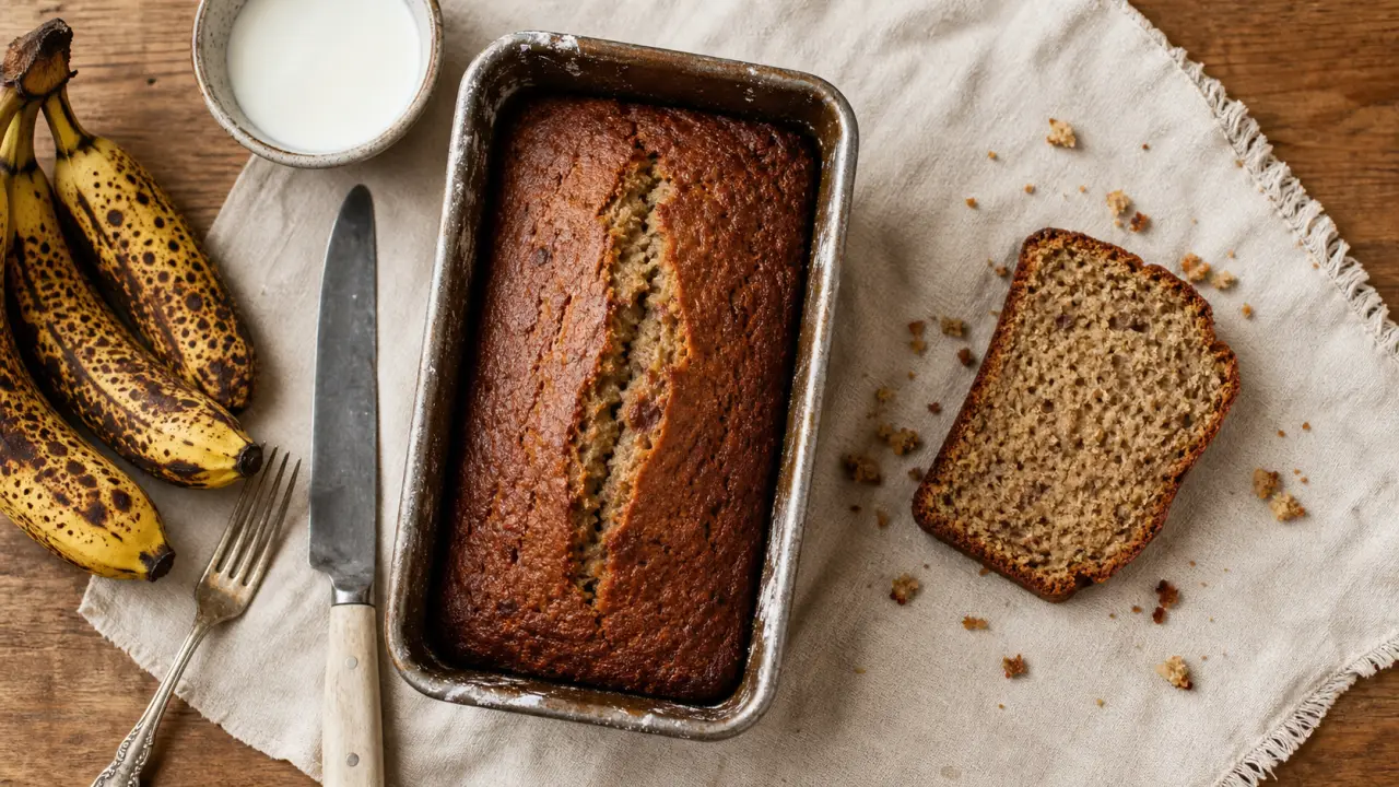 Banana bread ultra moelleux aux bananes noires et buttermilk, tranche moelleuse