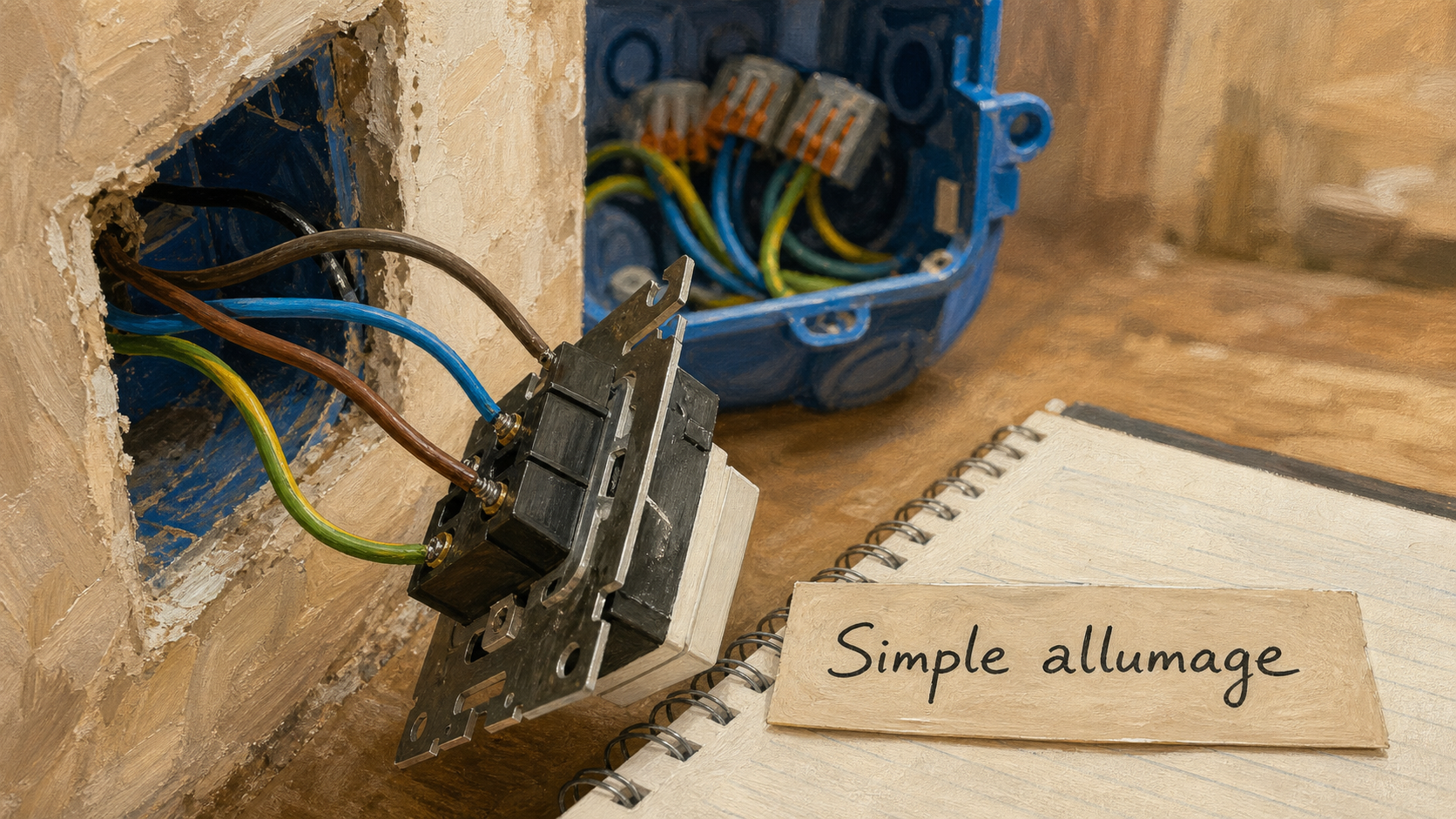 Cablage simple allumage : phase, neutre, terre dans interrupteur