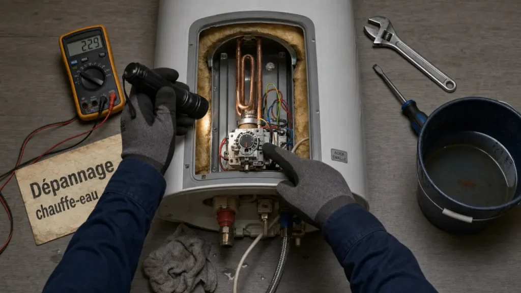 Chauffe-eau en panne : fuite, thermostat ou disjonction, que vérifier d’abord ?