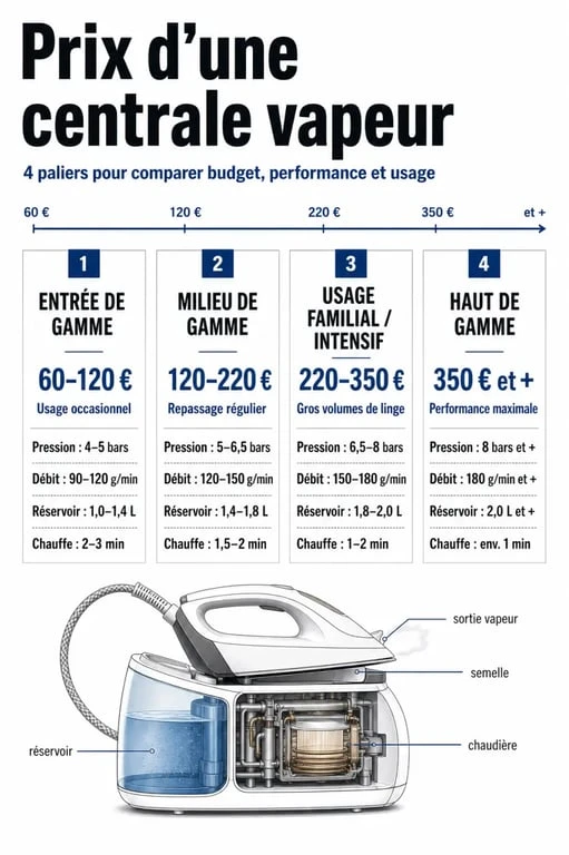Comparatif du centrale vapeur prix par gammes de budget et critères techniques