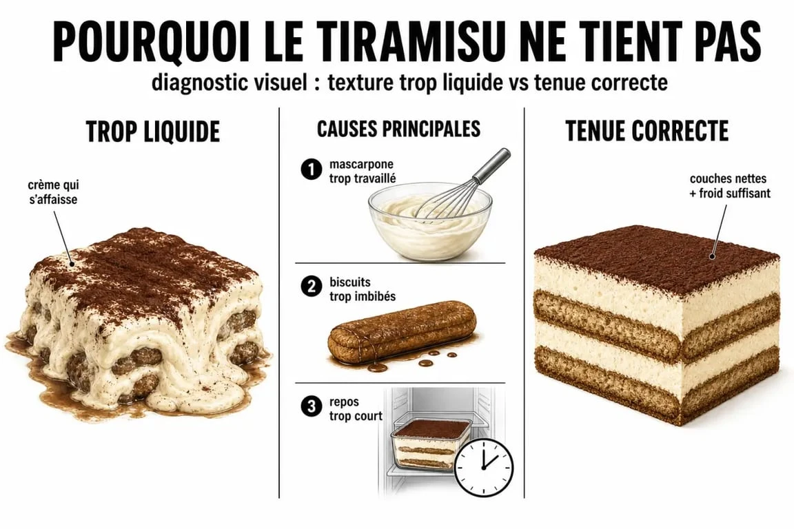 Tiramisu trop liquide : causes et solutions visuelles pour retrouver une crème qui tient