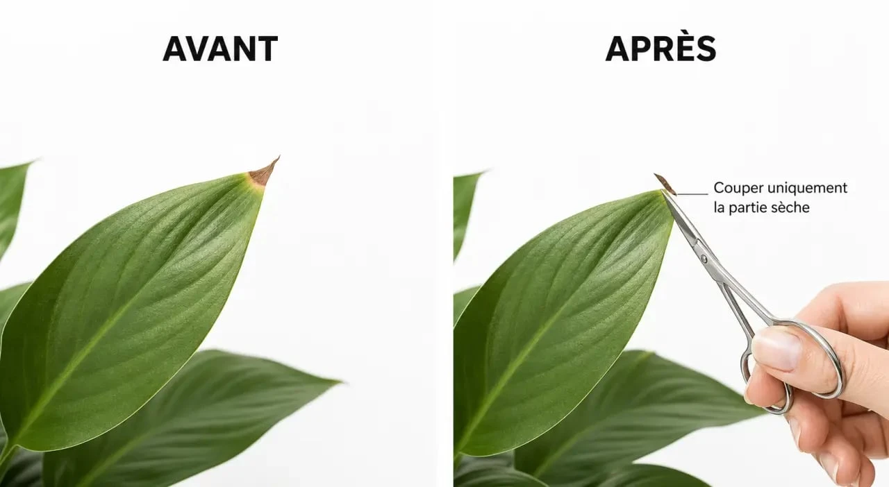 Faut il couper le bout des feuilles marron : avant/après d’une coupe propre sur une feuille de plante d’intérieur