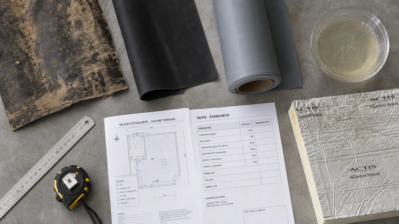 Étanchéité toit terrasse prix au m2 : membranes et isolant