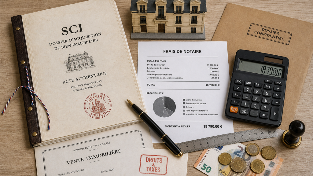 Frais de notaire pour une SCI : taux ancien 7-8 %, neuf 2-3 %