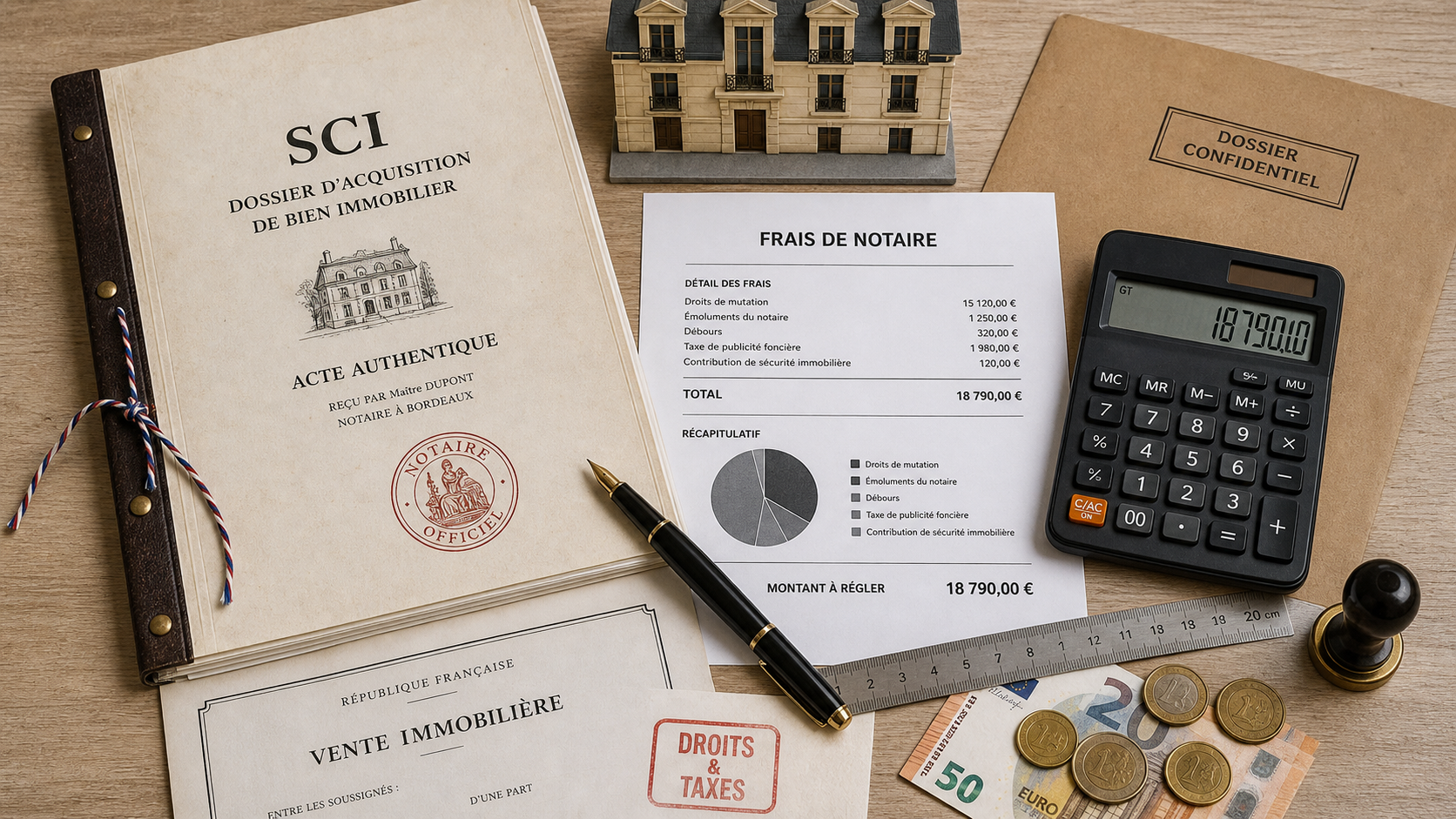 Frais de notaire pour une SCI : taux ancien 7-8 %, neuf 2-3 %