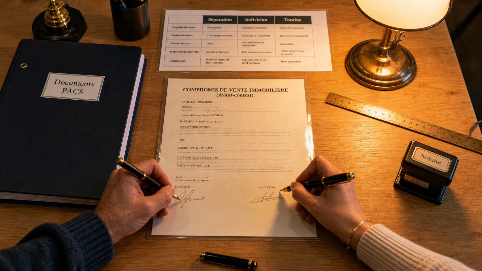 PACS avantage achat immobilier : signature compromis et documents PACS pour sécuriser un achat