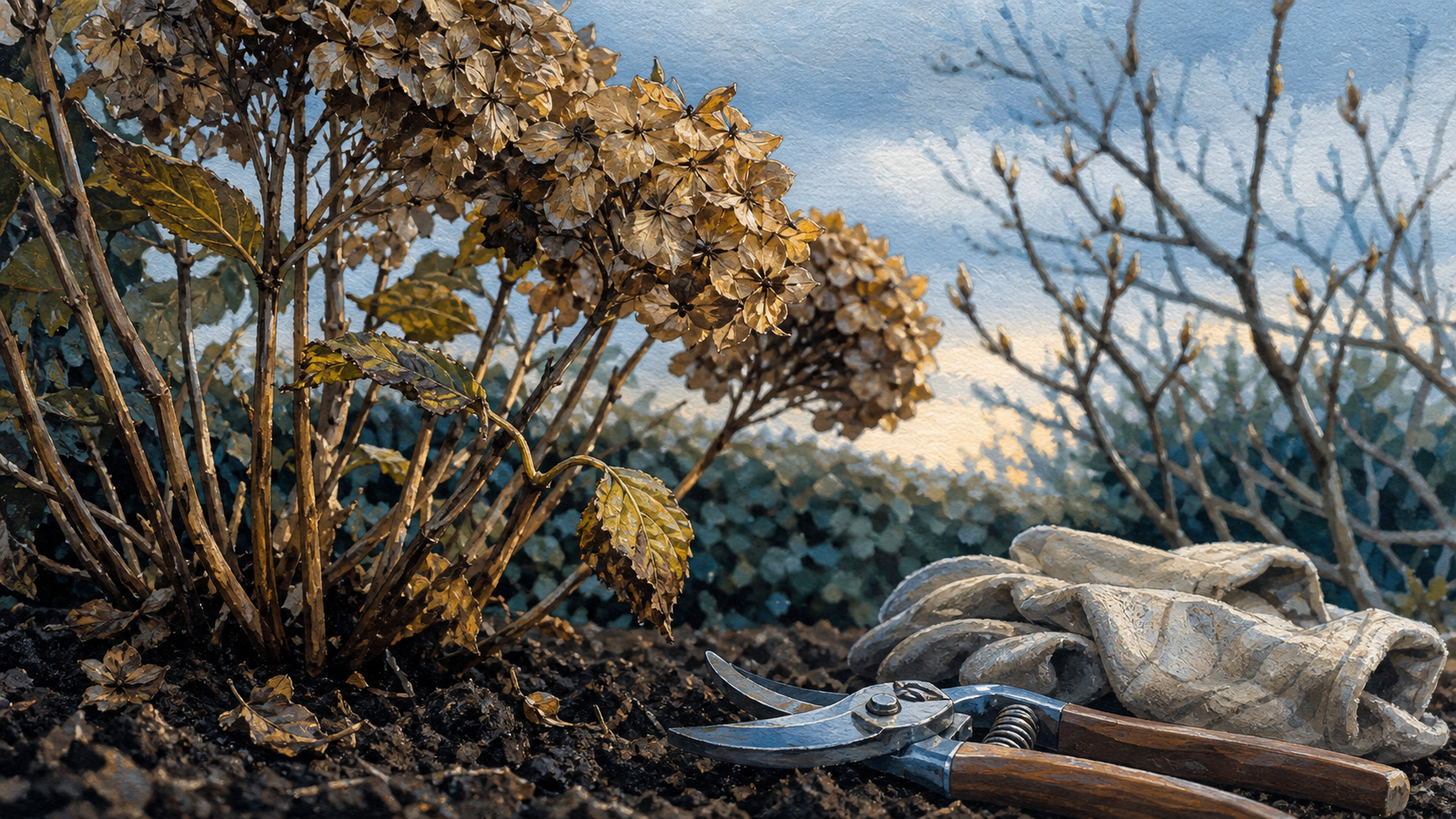 Quand couper hortensia : sécateur près des tiges et bourgeons