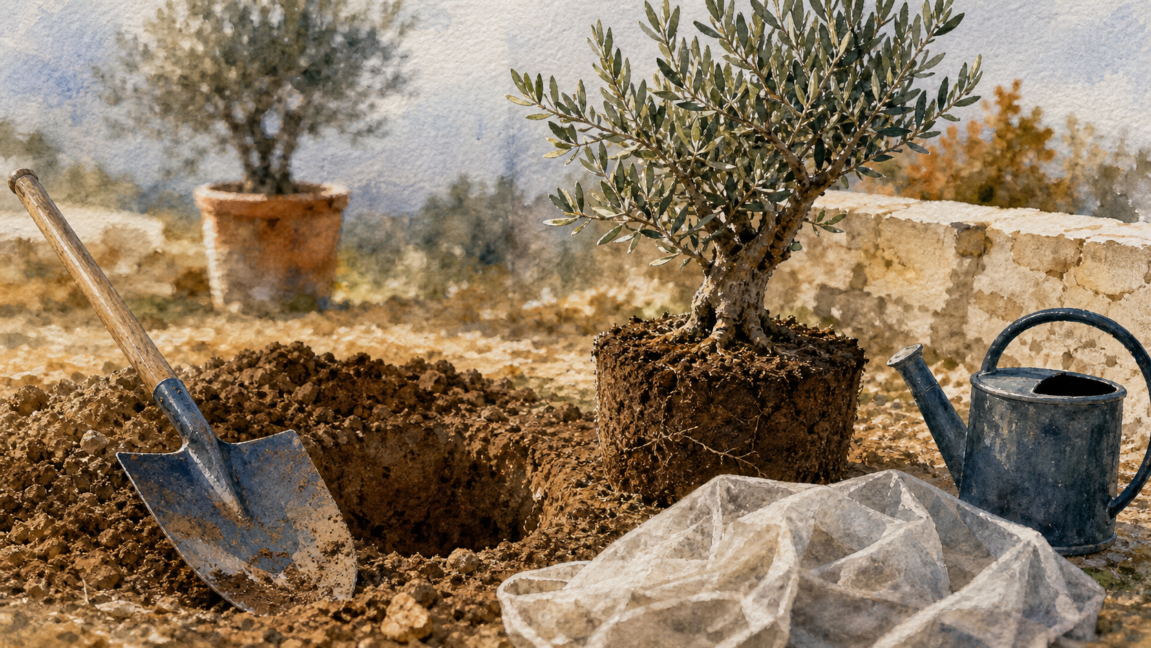Quand planter olivier : motte et pelle au printemps, voile d’hivernage