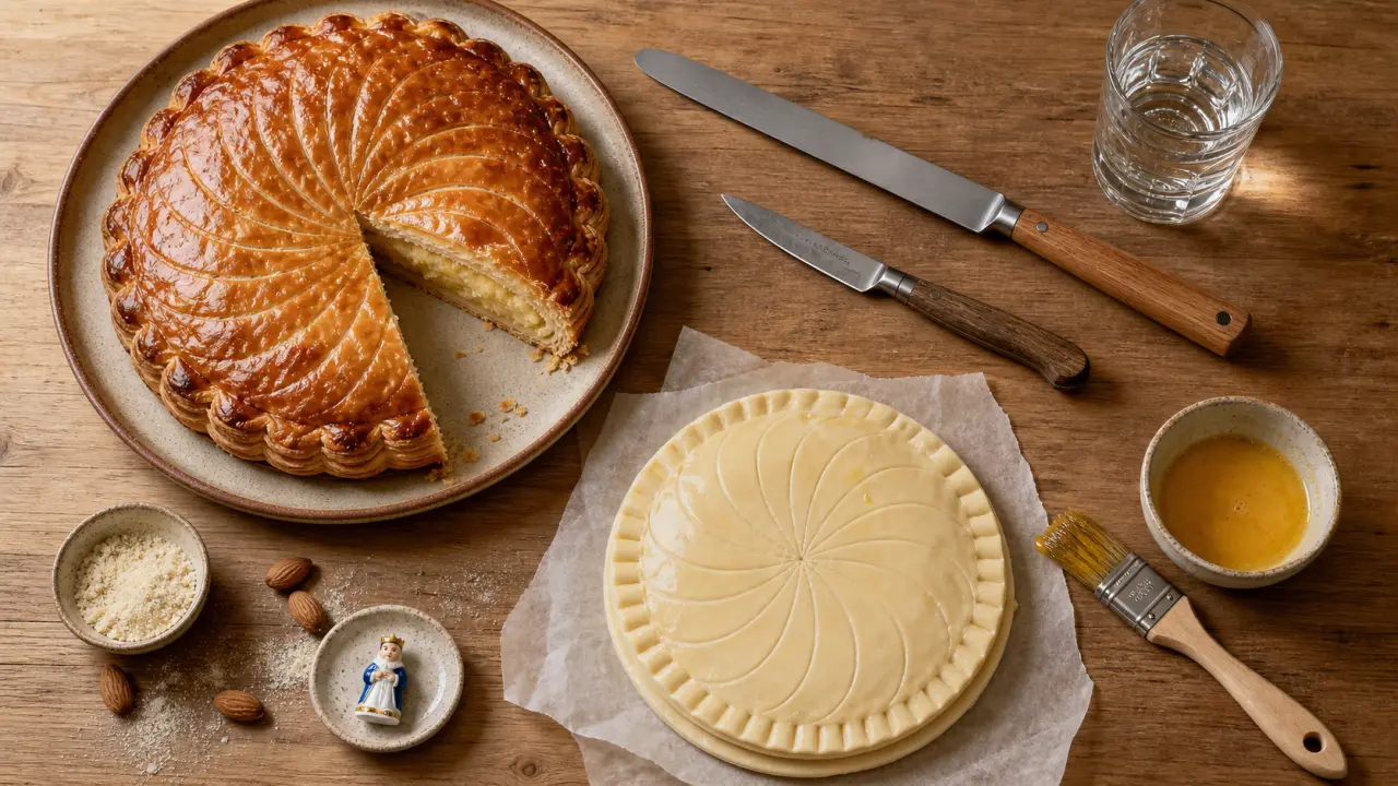 Recette pour la galette des rois frangipane dorée, pâte feuilletée et garniture amande crème