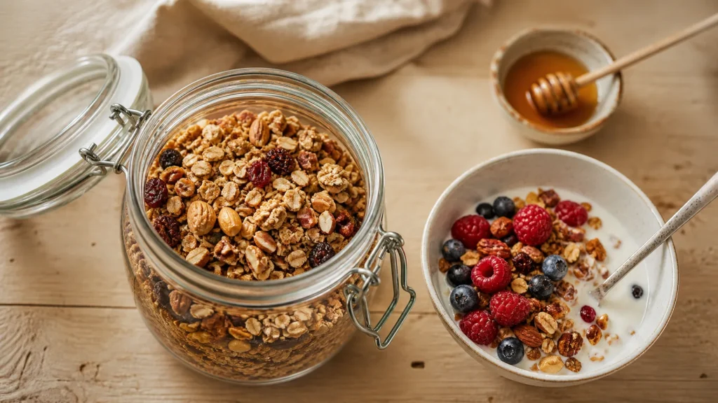 Recette muesli maison healthy croustillant, flocons d’avoine et graines
