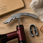 Tir bouchon sommelier sur bouteille de vin, coupe-capsule et liège
