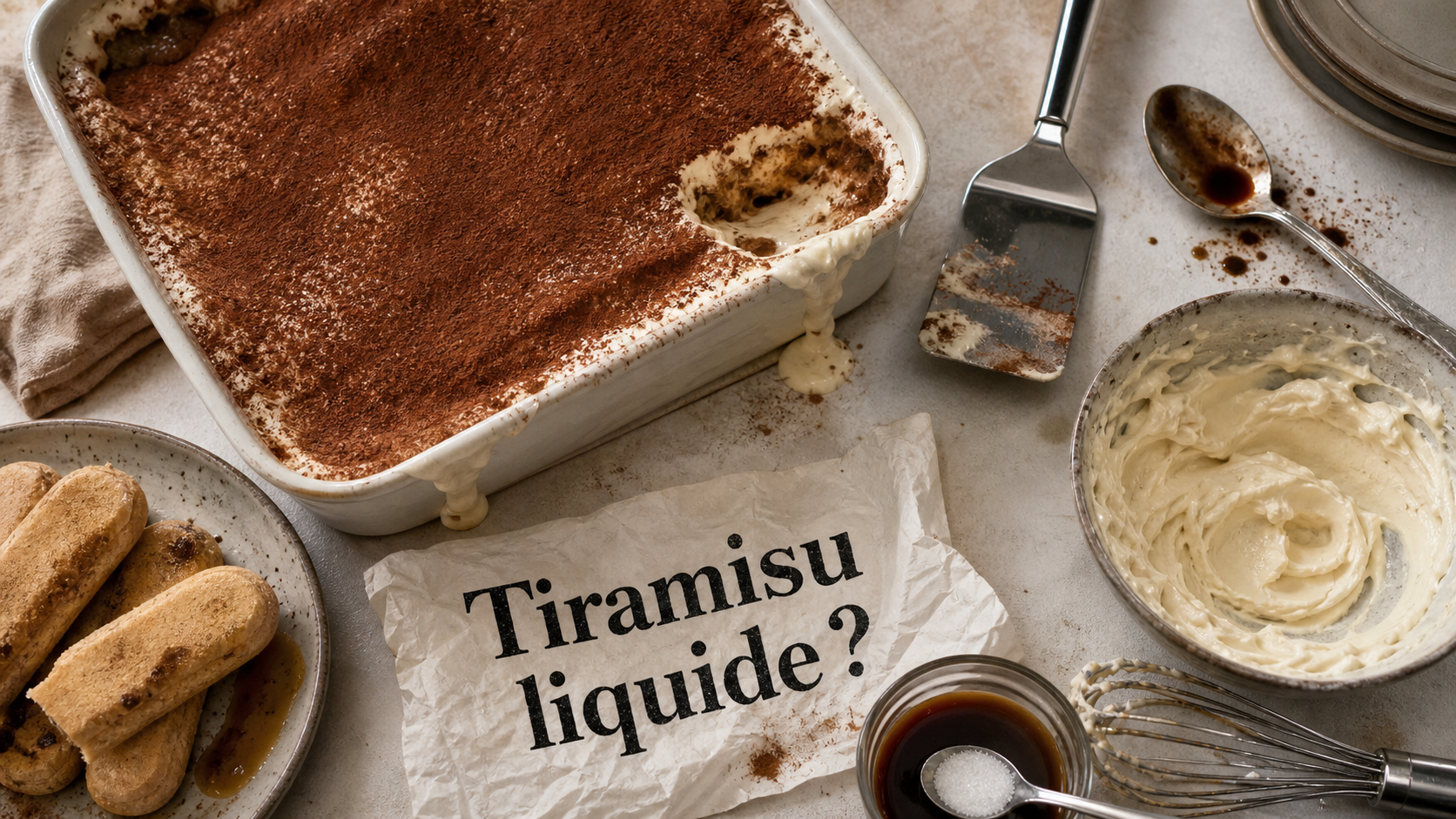 Tiramisu trop liquide : crème coulante, biscuits et cacao