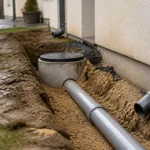 Drainage eau de pluie gouttière avec tuyau PVC et raccord étanche