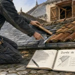 Durée de vie toiture : couvreur inspecte l’ardoise et la zinguerie