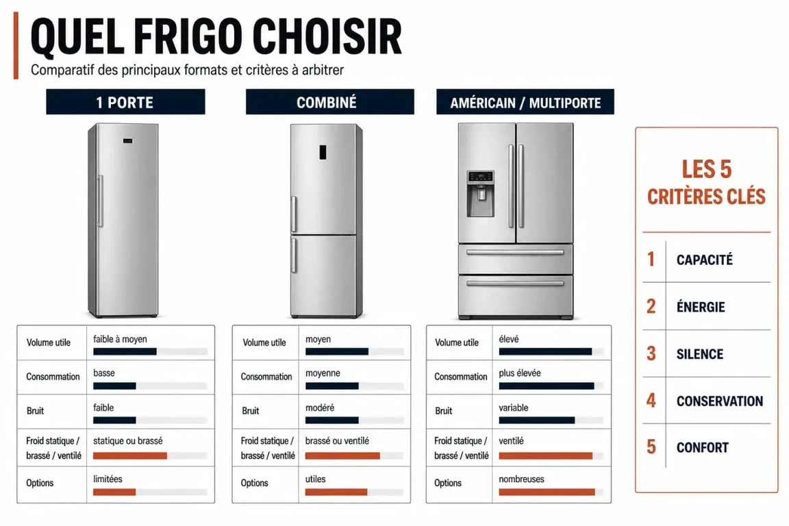 Quel frigo choisir : comparatif visuel des formats, volumes et critères essentiels