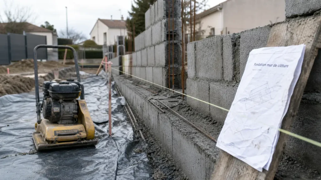 Fondation d’un mur de clôture : 40 cm, semelle filante et limites à respecter