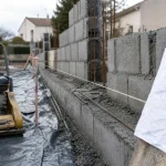 Fondation mur de cloture : semelle filante 40 cm, tranchée et béton frais