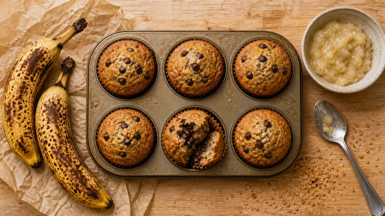 Recette muffin banane moelleux : muffins fondants, cuisson 200°C puis 170°C