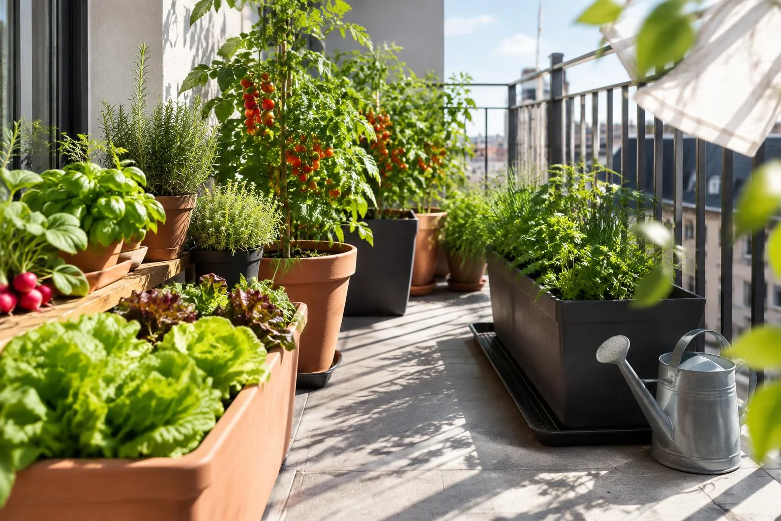 Potager sur balcon : poids, soleil et arrosage