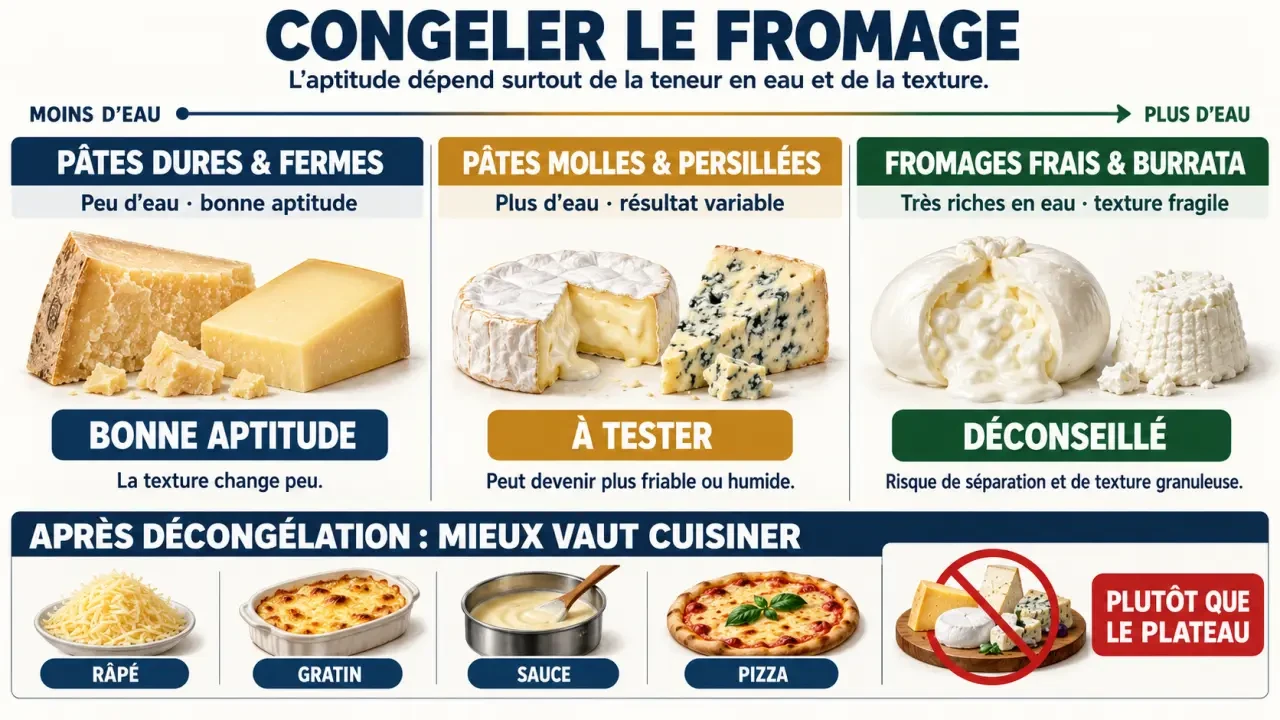 Infographie : peut-on congeler du fromage selon sa famille et son usage