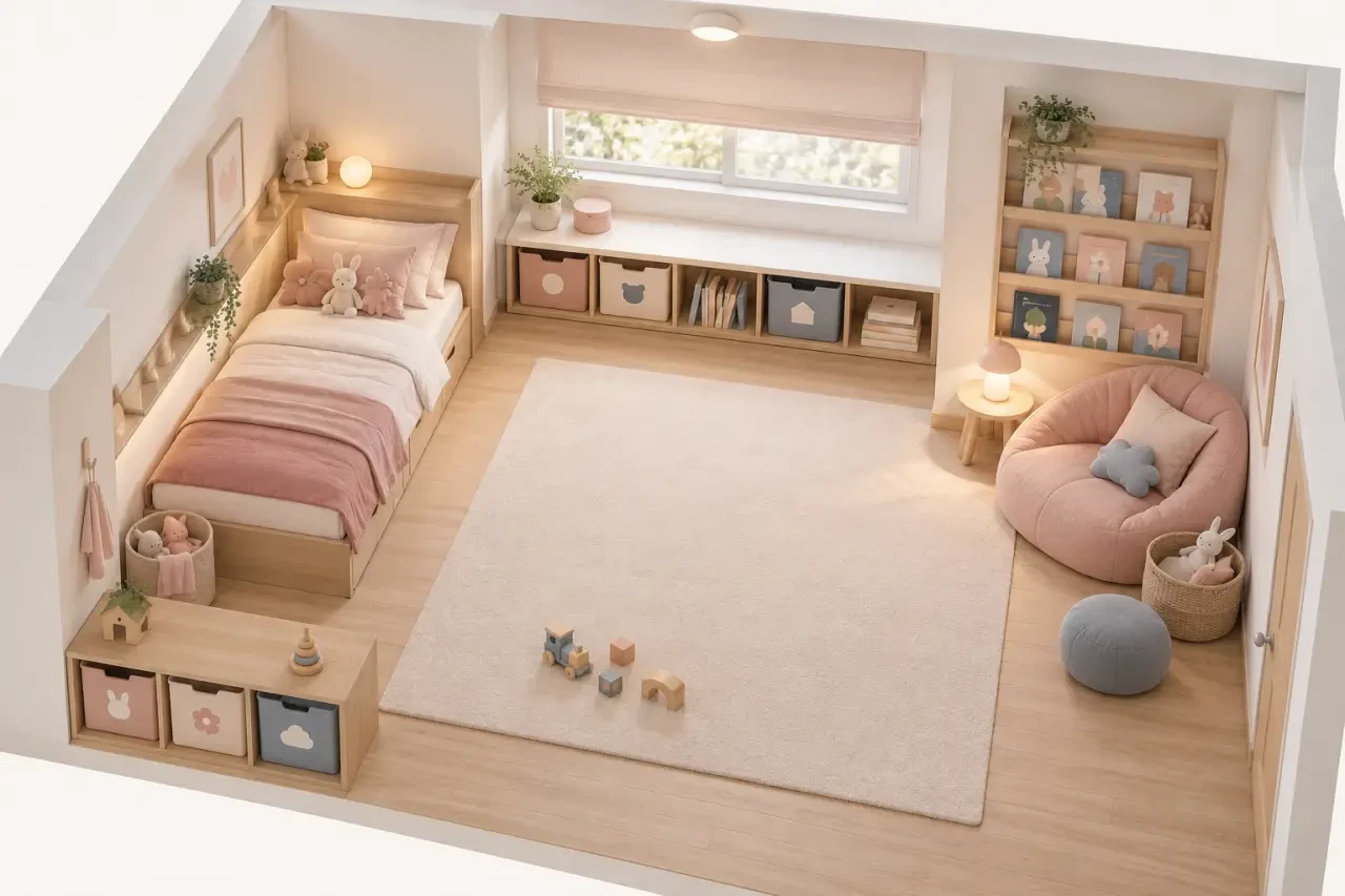 Aménagement fonctionnel d'une décoration chambre fille dans une petite pièce