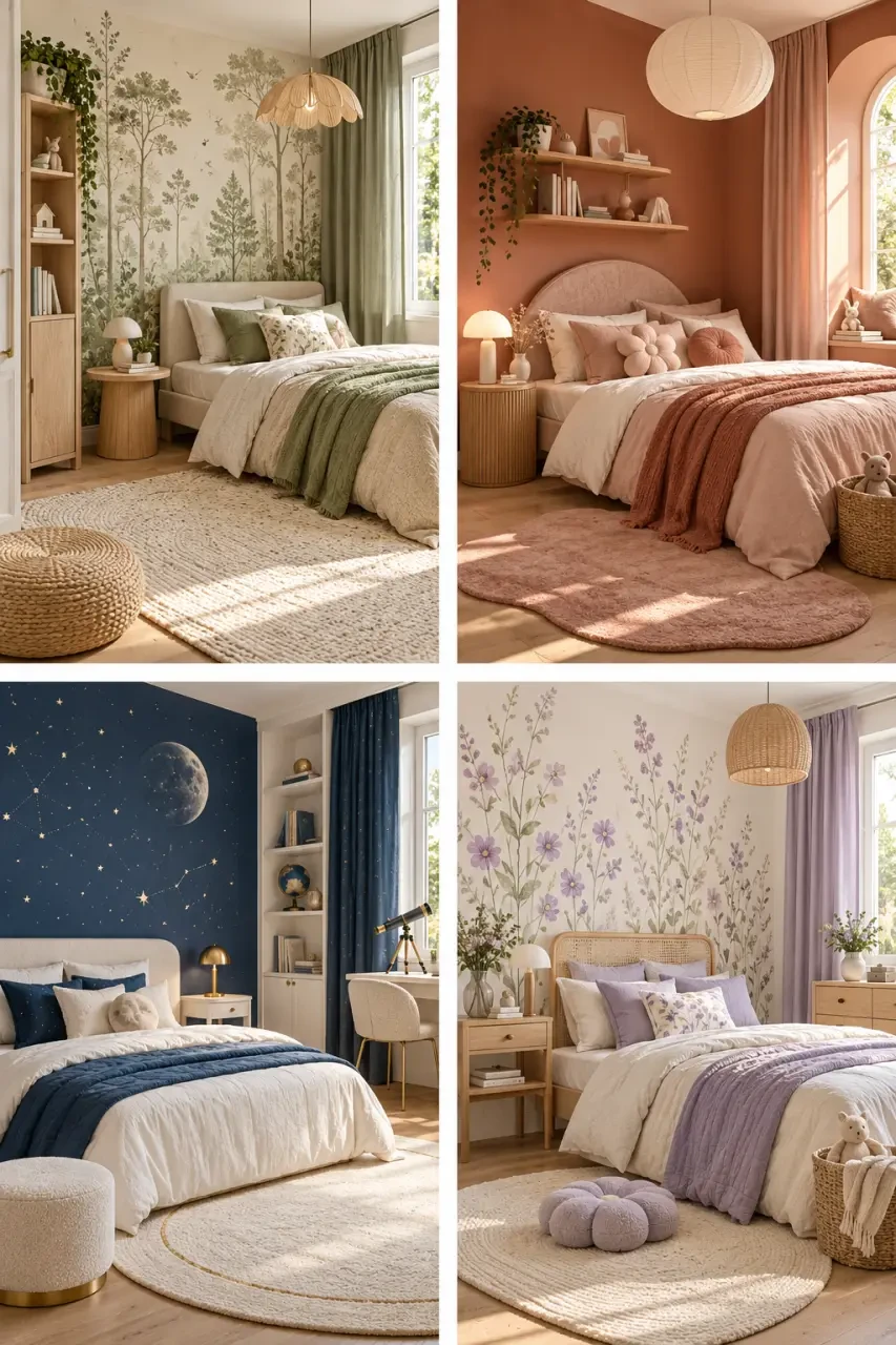Idées de décoration chambre fille selon quatre ambiances et palettes de couleurs