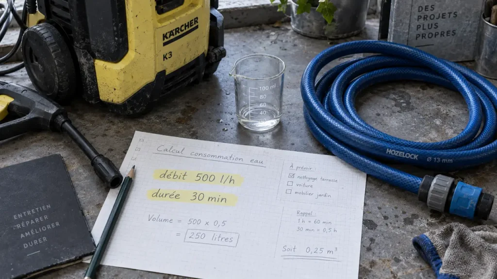 Consommation d’eau d’un Kärcher : 300 à 600 l/h, souvent moins qu’un tuyau