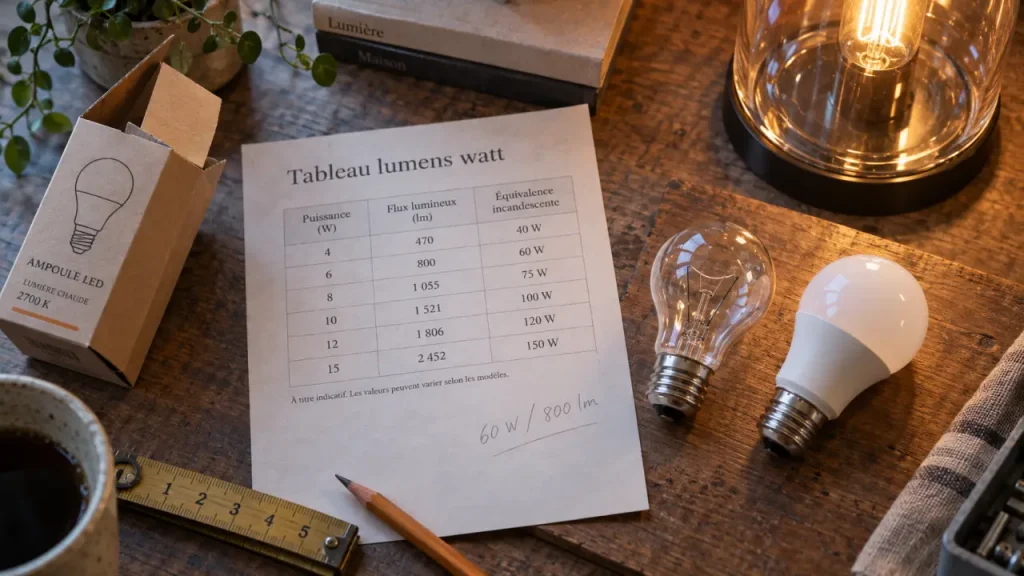 Tableau lumen watt : l’erreur qui vous fait choisir une LED trop faible